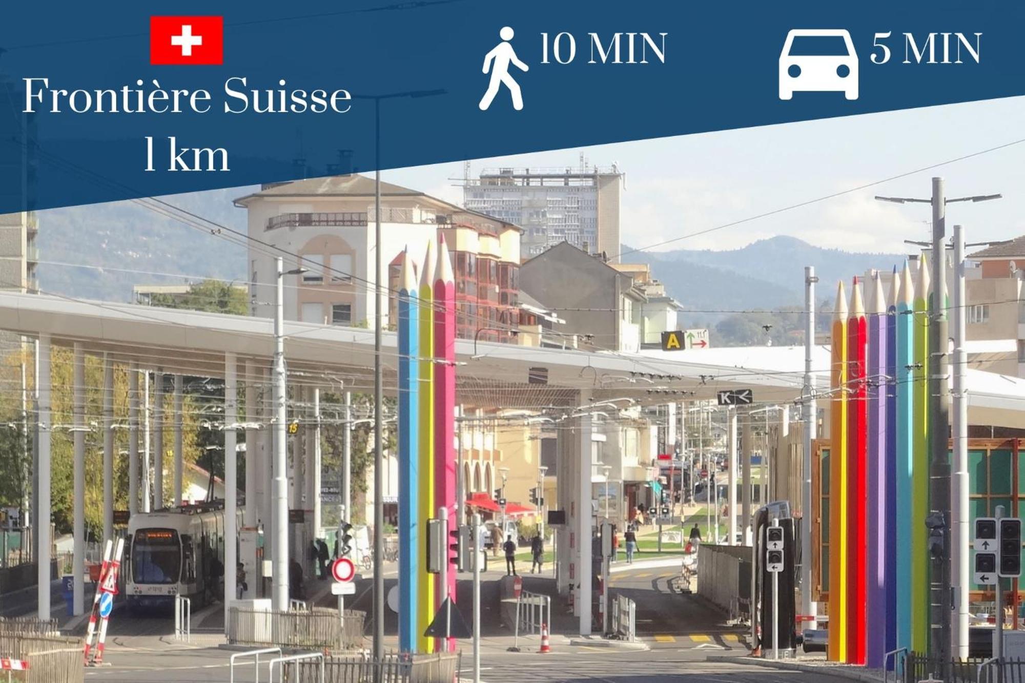 Homey Keola - Parking Prive Gratuit - Aux Portes De Geneve - Au Pied Du Tram - Appartement Avec 1 Chambre Et Un Grand Salon Avec Un Canape-Lit アンビイ エクステリア 写真